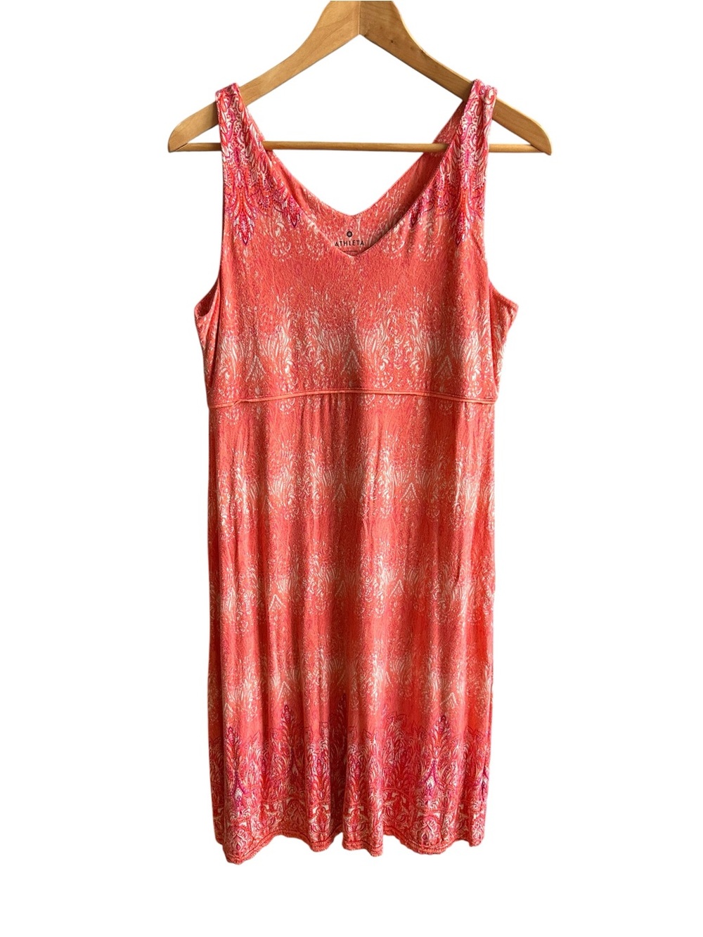Athleta Women's LT Modal Tank Dress Coral Paisley Sleeveless Empire Waist